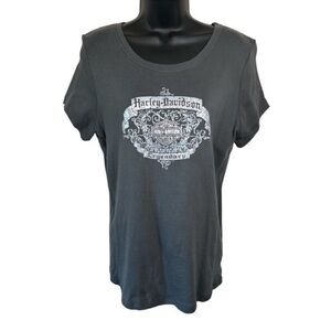 Harley Davidson Metallic Graphic Charlotte NC Gray Tee Shirt Women's Size XL